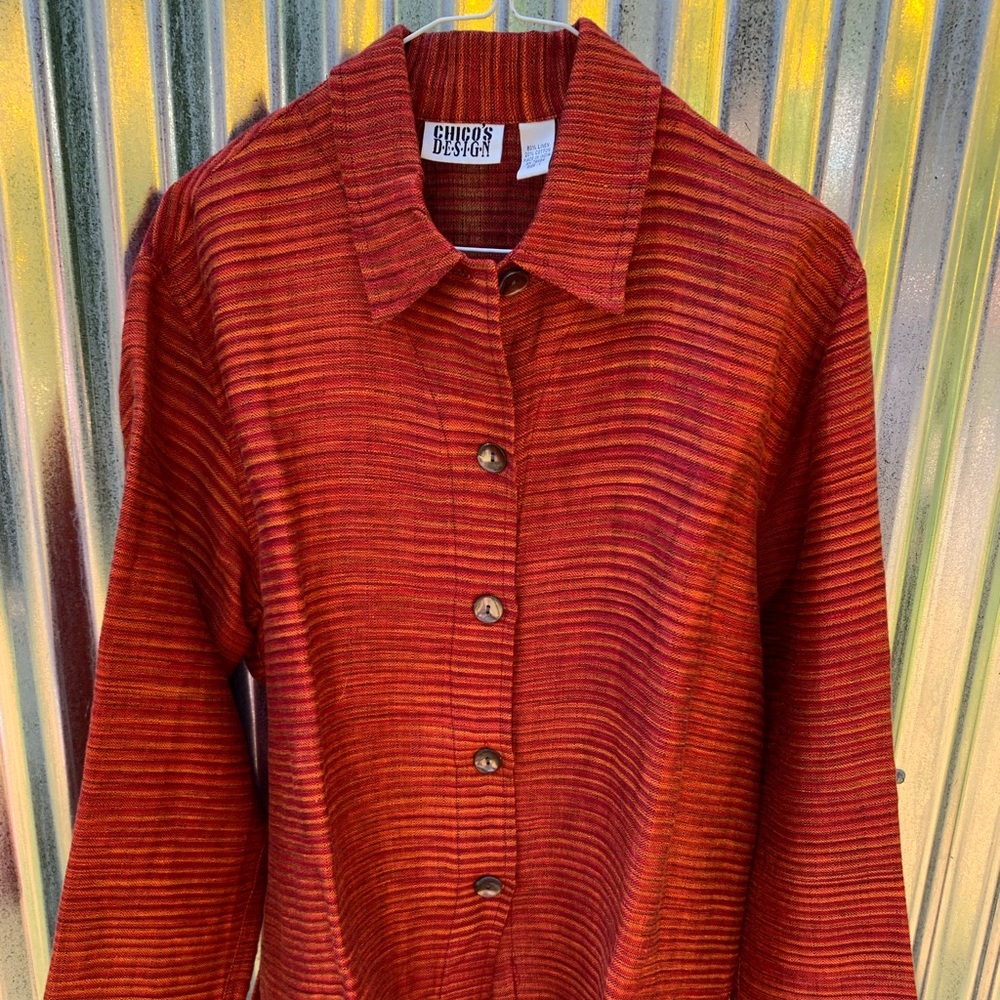 Fiery Red Chico’s Linen Big Shirt
